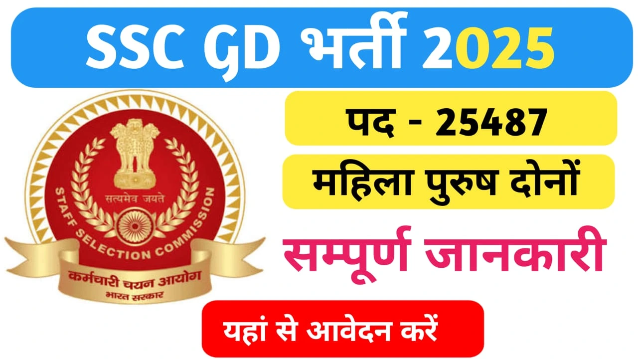 SSC GD Constable Recruitment 2025: एसएससी जीडी कांस्टेबल के 25487 पदों पर भर्ती का नोटिफिकेशन जारी, 10वीं पास आवेदन शुरू